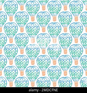 Air transport seamless pattern. Children's drawings with wax crayons. Air balloons. Print for cloth design, textile, fabric, wallpaper, wrapping Stock Vector