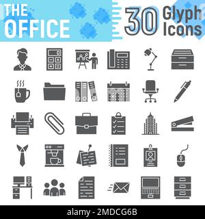 Office glyph icon set, business symbols collection, vector sketches, logo illustrations, work signs solid pictograms package isolated on white background, eps 10. Stock Vector