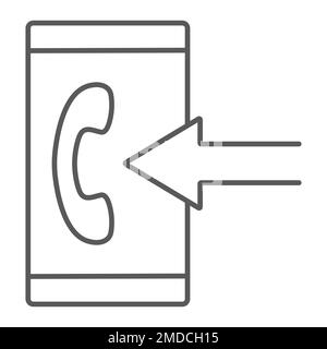 Incoming call thin line icon, smartphone and ring, button sign, vector graphics, a linear pattern on a white background, eps 10. Stock Vector