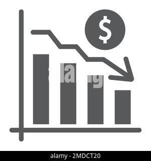 Chart glyph icon, finance and banking, decrease sign, vector graphics, a solid pattern on a white background, eps 10. Stock Vector