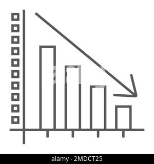 Decrease thin line icon, reduction and analytics, chart sign, vector graphics, a linear pattern on a white background, eps 10. Stock Vector