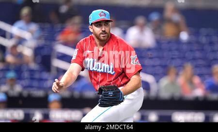 Miami Marlins relief pitcher Zach Pop works against the Colorado Rockies  during the fifth inning of a baseball game Saturday, Aug. 7, 2021, in  Denver. (AP Photo/David Zalubowski Stock Photo - Alamy