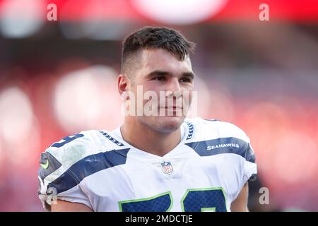 Seattle Seahawks linebacker Jon Rhattigan (59) walks on the field during  minicamp Tuesday, June 6, 2023, at the NFL football team's facilities in  Renton, Wash. (AP Photo/Lindsey Wasson Stock Photo - Alamy