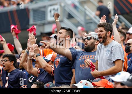 Chicago Bears fans cheer on their team during the second half of an NFL football  game against t …