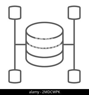 Data warehouse thin line icon, data and analytics, database sign, vector graphics, a linear pattern on a white background, eps 10. Stock Vector