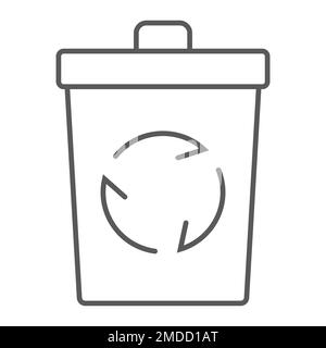Recycle bin thin line icon, ecology and energy, trash sign, vector graphics, a linear pattern on a white background, eps 10. Stock Vector