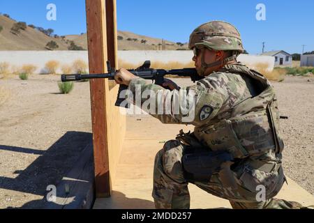 Our friends from the 870th MP Company did some work at the range on shotguns. Soldiers shot the M26-Modular Accessory Shotgun System on 16 July 2022 at Camp Roberts. SPC Arron Adams, SGT Brett Kaufman, and SGT Adrian Arroyo show the ins and outs of this weapon and being the spotters for the other Soldiers at Camp Roberts, CA July 16, 2022. Stock Photo