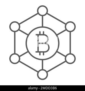 Bitcoin network thin line icon, money and finance, crypto network sign, vector graphics, a linear pattern on a white background, eps 10. Stock Vector