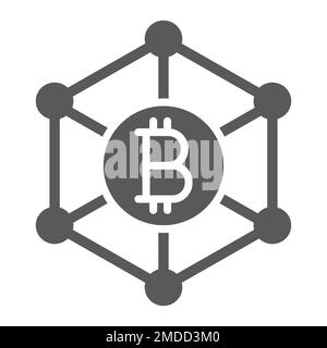 Bitcoin network glyph icon, money and finance, crypto network sign, vector graphics, a solid pattern on a white background, eps 10. Stock Vector