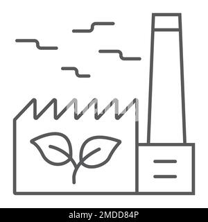 Green Factory thin line icon, ecology and energy, green industry sign, vector graphics, a linear pattern on a white background, eps 10. Stock Vector