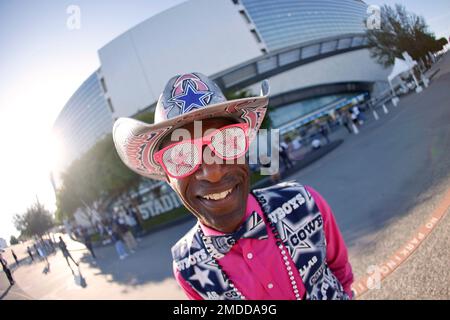 Kansas City, United States. 27th Apr, 2023. Dallas Cowboys fan James Wright  The Suitman poses for a picture during the NFL Draft 2023 Thursday Day 1  on April 27, 2023 at Union