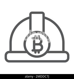 Bitcoin miner hat line icon, finance and money, helmet sign, vector graphics, a linear pattern on a white background, eps 10. Stock Vector