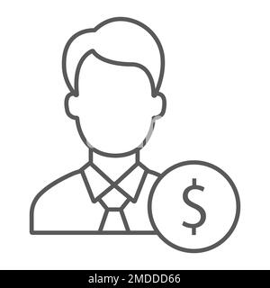 Investor thin line icon, finance and banking, businessman sign, vector graphics, a linear pattern on a white background, eps 10. Stock Vector