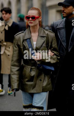 Street style, Jordan Grant arriving at Sacai Fall-Winter 2023-2024 Menswear show, held at Carreau du Temple, Paris, France, on January 22, 2023. Photo by Marie-Paola Bertrand-Hillion/ABACAPRESS.COM Stock Photo