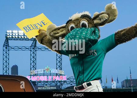 USA Washington Moose mascot leads cheers late in Seattle Mariners