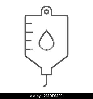 Blood bag thin line icon, hospital and medicine, iv bag sign, vector graphics, a linear pattern on a white background, eps 10. Stock Vector