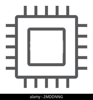 Microchip, core line icon, electronic and digital, cpu sign, vector graphics, a linear pattern on a white background, eps 10. Stock Vector
