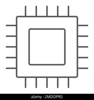 Microchip, core thin line icon, electronic and digital, cpu sign, vector graphics, a linear pattern on a white background, eps 10. Stock Vector