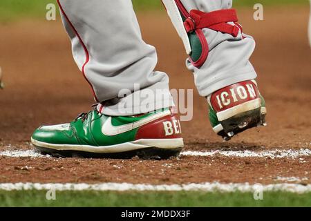 A closeup view of the Nike cleats worn by Alex Verdugo of the