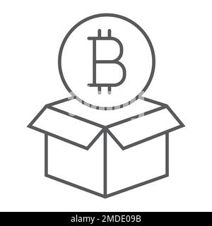 Block reward thin line icon, bitcoin and money, box and coin sign, vector graphics, a linear pattern on a white background, eps 10. Stock Vector