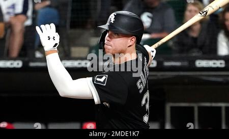 Chicago White Sox's Gavin Sheets watches the ball after hitting home run  against the Tampa Bay Rays during the eighth inning of a baseball game  Saturday, April 22, 2023, in St. Petersburg