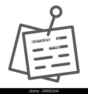 Pinned paper line icon, office and work, sticky note sign, vector graphics, a linear pattern on a white background, eps 10. Stock Vector