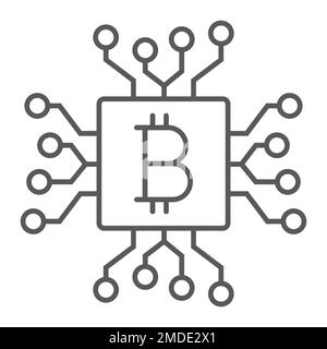 CPU mining thin line icon, money and finance, processor sign, vector graphics, a linear pattern on a white background, eps 10. Stock Vector
