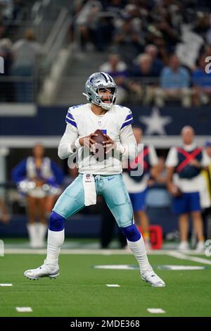 Dallas Cowboys quarterback Dak Prescott (4) looks to pass during a  Thanksgiving day NFL football game against the Las Vegas Raiders, Thursday,  Nov. 25, 2021, in Arlington, Texas. (AP Photo/Matt Patterson Stock