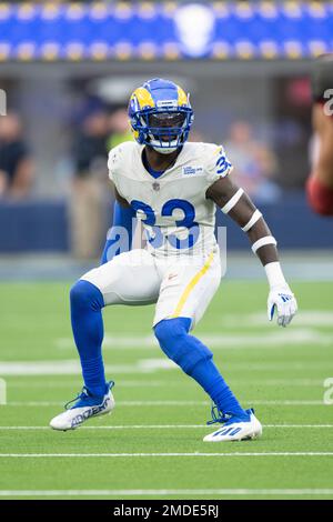 Los Angeles Rams safety Nick Scott (33) runs during an NFL football game  against the Atlanta Falcons Sunday, Sept. 18, 2022, in Inglewood, Calif.  (AP Photo/Kyusung Gong Stock Photo - Alamy