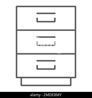 Filling cabinet thin line icon, office and organize, file sign, vector graphics, a linear pattern on a white background, eps 10. Stock Vector