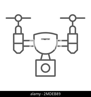 Drone thin line icon, electronic and device, quadcopter sign, vector graphics, a linear pattern on a white background, eps 10. Stock Vector
