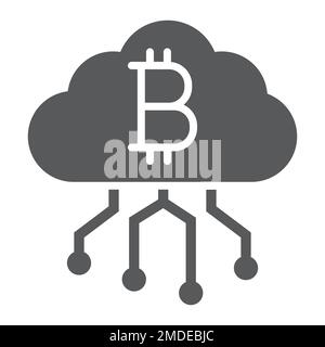 Cloud mining glyph icon, finance and money, bitcoin sign, vector graphics, a solid pattern on a white background, eps 10. Stock Vector