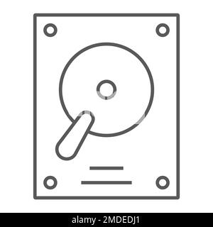 Hard disk thin line icon, electronic and device, hdd sign, vector graphics, a linear pattern on a white background, eps 10. Stock Vector