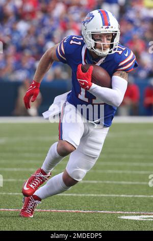 Buffalo Bills wide receiver Cole Beasley (11) runs after a catch during  practice at NFL football training camp in Orchard Park, N.Y., on Saturday,  July 31, 2021. (AP Photo/Joshua Bessex Stock Photo - Alamy