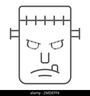 Frankenstein thin line icon, monster and halloween, zombie sign, vector graphics, a linear pattern on a white background, eps 10. Stock Vector