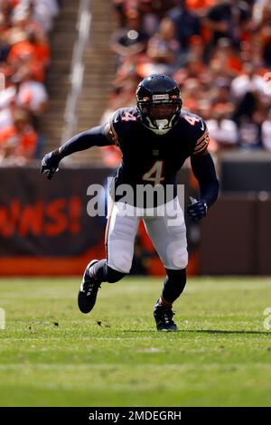 Chicago Bears safety Eddie Jackson (38) intercepts the football from  Cincinnati Bengals' A.J. Free (18) during the second half of play against  the Cincinnati Bengals at Paul Brown Stadium in Cincinnati, Ohio