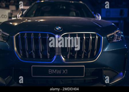 BMW M logo in last generation car. Stock Photo