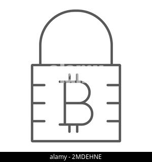 Bitcoin encryption thin line icon, money and finance, cryptocurrency sign, vector graphics, a linear pattern on a white background, eps 10. Stock Vector