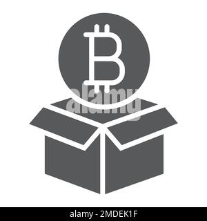 Block reward glyph icon, bitcoin and money, box and coin sign, vector graphics, a solid pattern on a white background, eps 10. Stock Vector