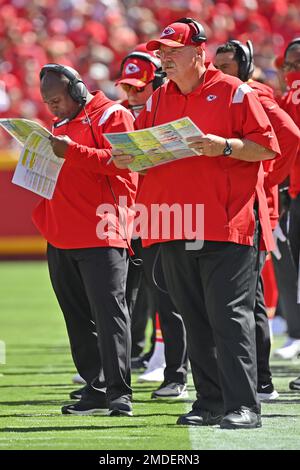 Kansas City Chiefs head coach Andy Reid looks at a replay during an NFL  football game against the Buffalo Bills Sunday, Oct. 16, 2022, in Kansas  City, Mo. (AP Photo/Ed Zurga Stock