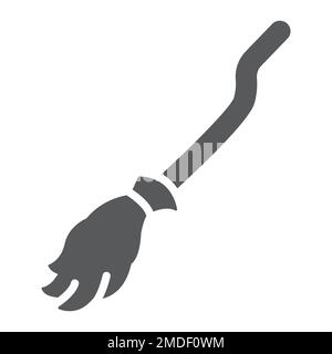 Witch broom glyph icon, halloween and magic, broomstick sign, vector graphics, a solid pattern on a white background, eps 10. Stock Vector