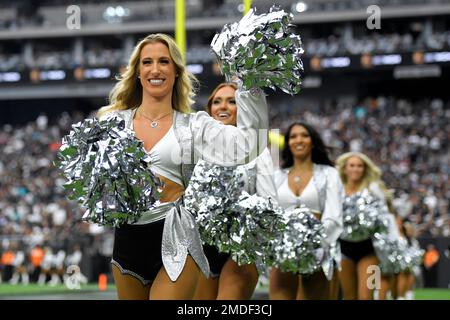 Las Vegas Raiderettes cheerleaders perform during the first half of an NFL  football game, Sunday, Sept. 26, 2021, in Las Vegas. (AP Photo/Rick Scuteri  Stock Photo - Alamy