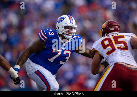 Buffalo Bills offensive tackle Dion Dawkins (73) takes the field