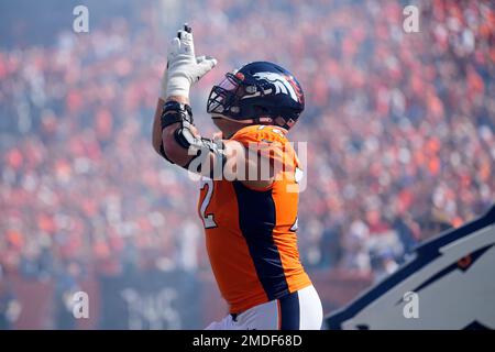 Denver Broncos offensive tackle Garett Bolles prior to an NFL football game  against the New York Jets Sunday, Sept. 26, 2021, in Denver. (AP Photo/Jack  Dempsey Stock Photo - Alamy