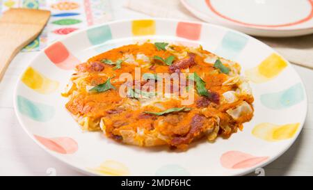 Sweet potato omelette with cabbage and vegetables. Stock Photo