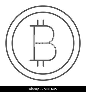 Bitcoin thin line icon, money and finance, cryptocurrency sign, vector graphics, a linear pattern on a white background, eps 10. Stock Vector