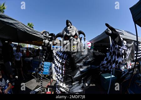 A man poses inside the Raider Image team store at Allegiant Stadium, Sunday  March 7, 2021, in Las Vegas. The stadium is the home of the Las Vegas  Raiders and the UNLV