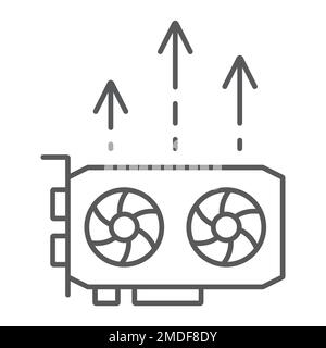 Gpu mining thin line icon, money and finance, video card sign, vector graphics, a linear pattern on a white background, eps 10. Stock Vector