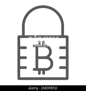 Bitcoin encryption line icon, money and finance, cryptocurrency mining sign, vector graphics, a linear pattern on a white background, eps 10. Stock Vector