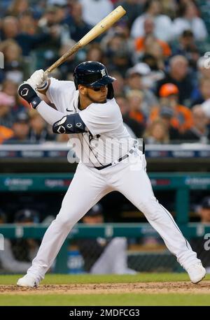 Detroit Tigers shortstop Isaac Paredes plays during the fourth inning of a  baseball game, Saturday, June 12, 2021, in Detroit. (AP Photo/Carlos Osorio  Stock Photo - Alamy